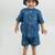Blue embroidered Linen Co Ord Set with cap
