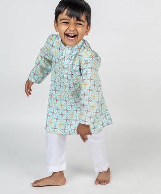White printed cotton kurta pyjama 2