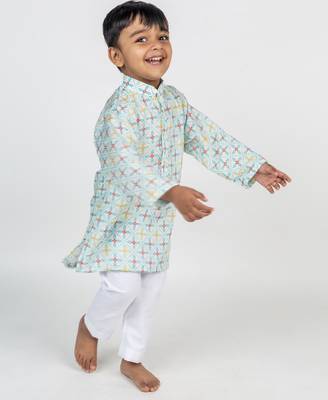 White printed cotton kurta pyjama 3