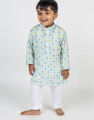White printed cotton kurta pyjama 4