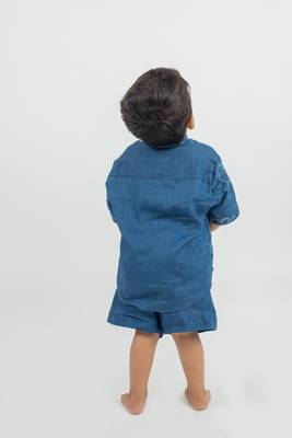 Blue embroidered Linen Co Ord Set with cap 4