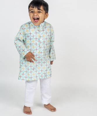White printed cotton kurta pyjama 1