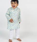 White printed cotton kurta pyjama