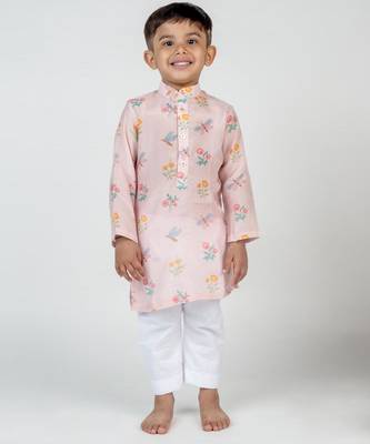 Pink printed cotton kurta pyjama 2