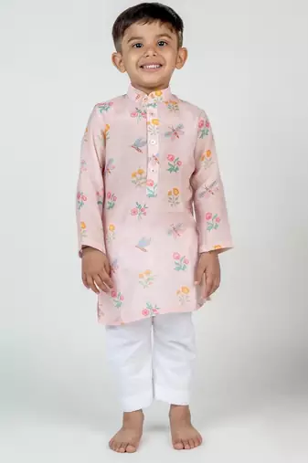 Pink printed cotton kurta pyjama