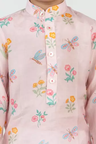 Pink printed cotton kurta pyjama