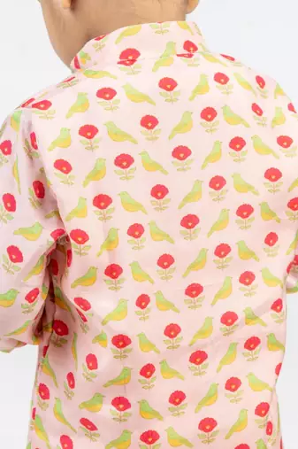 Peach printed cotton kurta pyjama