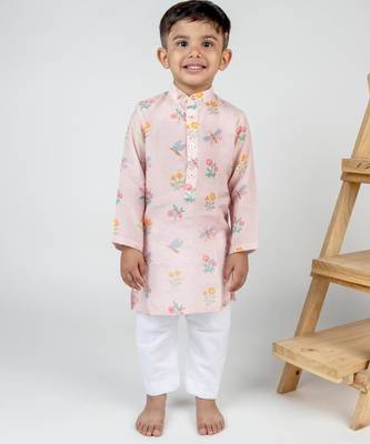 Pink printed cotton kurta pyjama 4