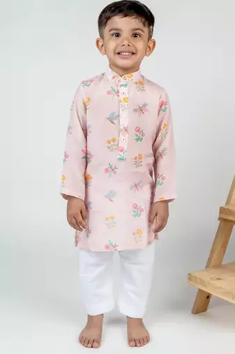 Pink printed cotton kurta pyjama