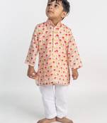 Peach printed cotton kurta pyjama