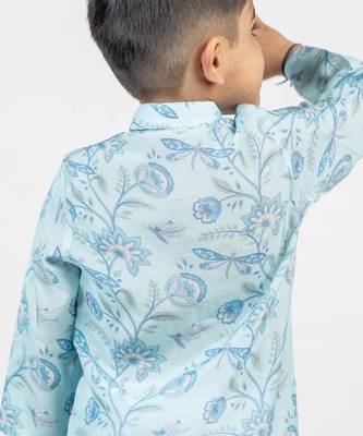 Blue printed cotton kurta pyjama 2