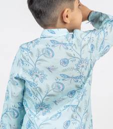 Blue printed cotton kurta pyjama