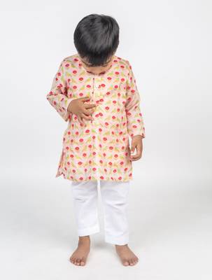 Peach printed cotton kurta pyjama 3