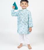 Blue printed cotton kurta pyjama