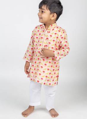Peach printed cotton kurta pyjama 4