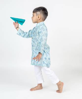 Blue printed cotton kurta pyjama 3