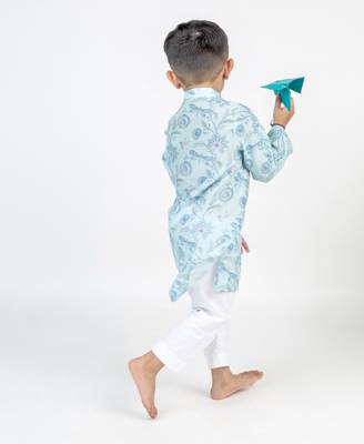Blue printed cotton kurta pyjama 4
