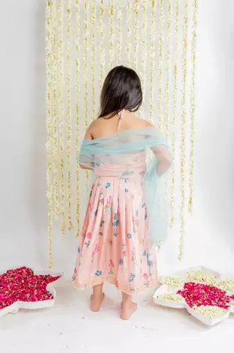 Pink embroidered cotton lehenga set