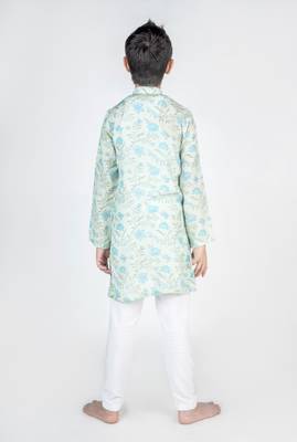 Green printed cotton kurta pyjama 2