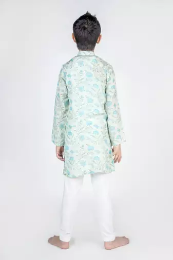 Green printed cotton kurta pyjama