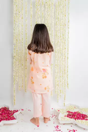 Peach printed cotton kurta set