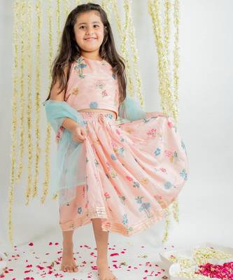 Pink embroidered cotton lehenga set 3