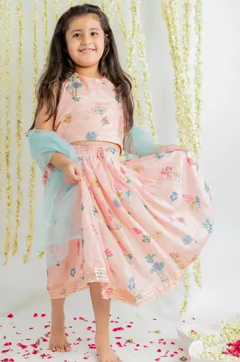 Pink embroidered cotton lehenga set