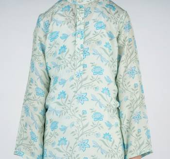 Green printed cotton kurta pyjama 3