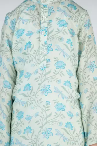 Green printed cotton kurta pyjama