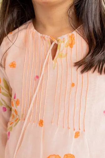 Peach printed cotton kurta set