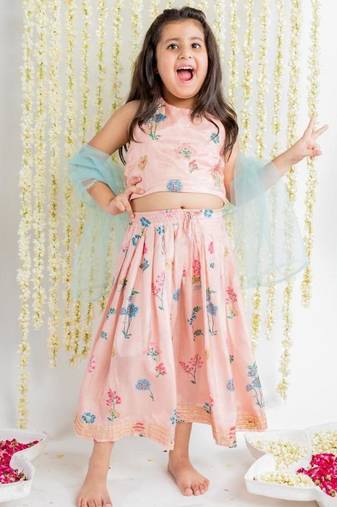 Pink embroidered cotton lehenga set