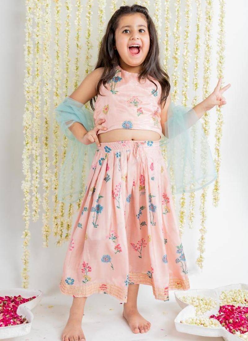 Pink embroidered cotton lehenga set