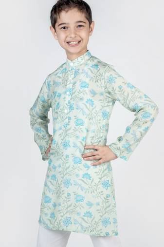 Green printed cotton kurta pyjama