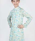 Green printed cotton kurta pyjama