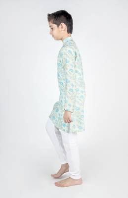 Green printed cotton kurta pyjama 4