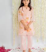 Peach printed cotton kurta set
