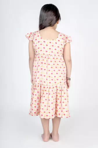 Peach printed cotton dress