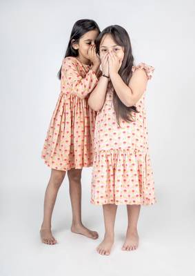 Peach printed cotton dress 3