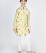 Green embroidered cotton kurta pyjama