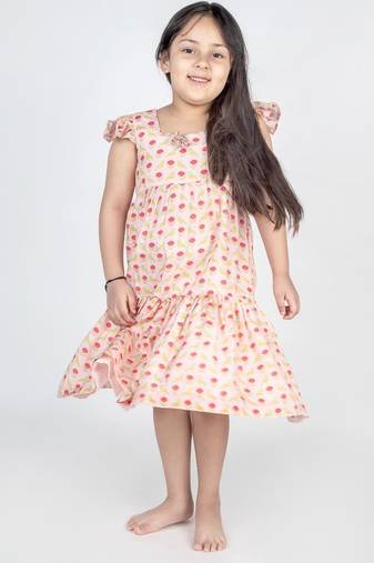 Peach printed cotton dress