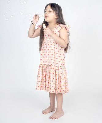 Peach printed cotton dress 4