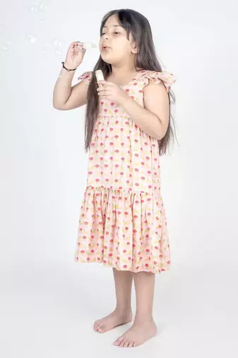 Peach printed cotton dress