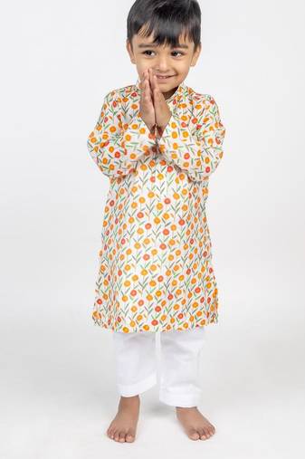 Multicolor printed cotton kurta pyjama