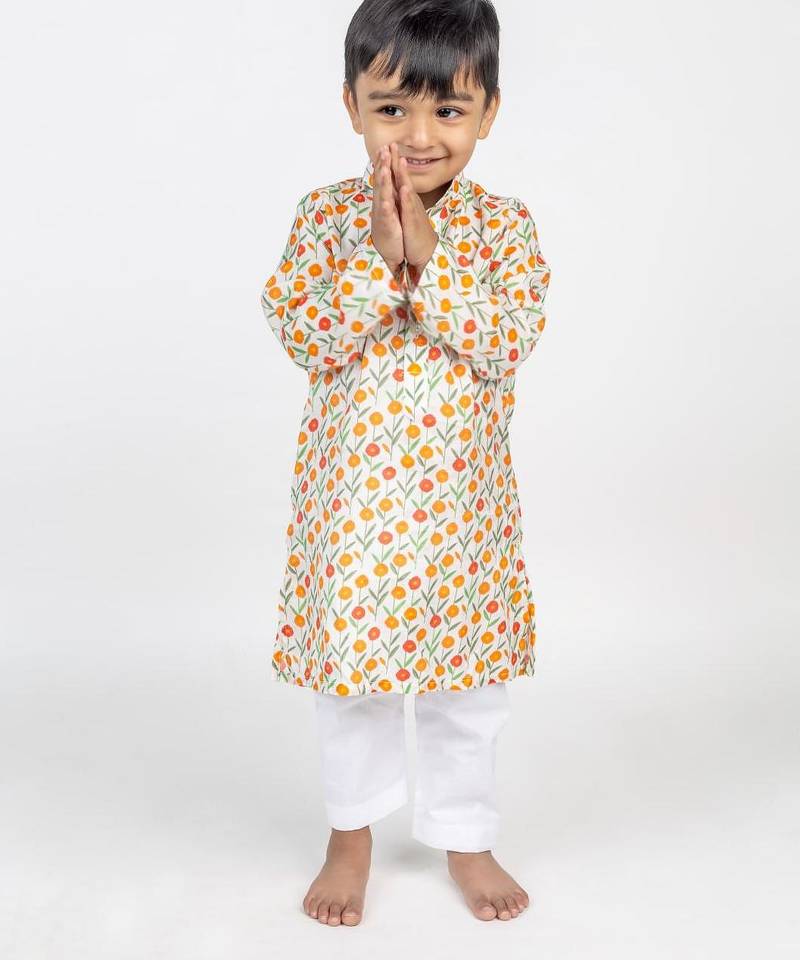 Multicolor printed cotton kurta pyjama