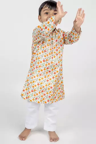 Multicolor printed cotton kurta pyjama