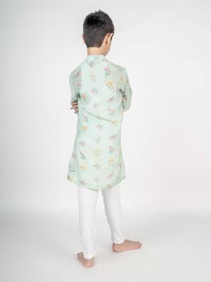 Green printed cotton kurta pyjama 2
