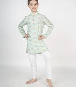 Green printed cotton kurta pyjama