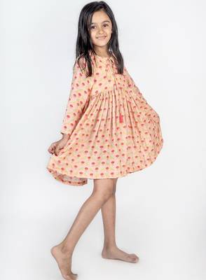 Peach printed cotton dress 4