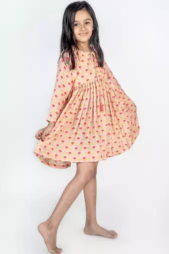 Peach printed cotton dress