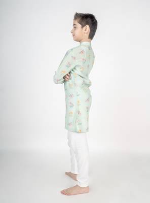 Green printed cotton kurta pyjama 3